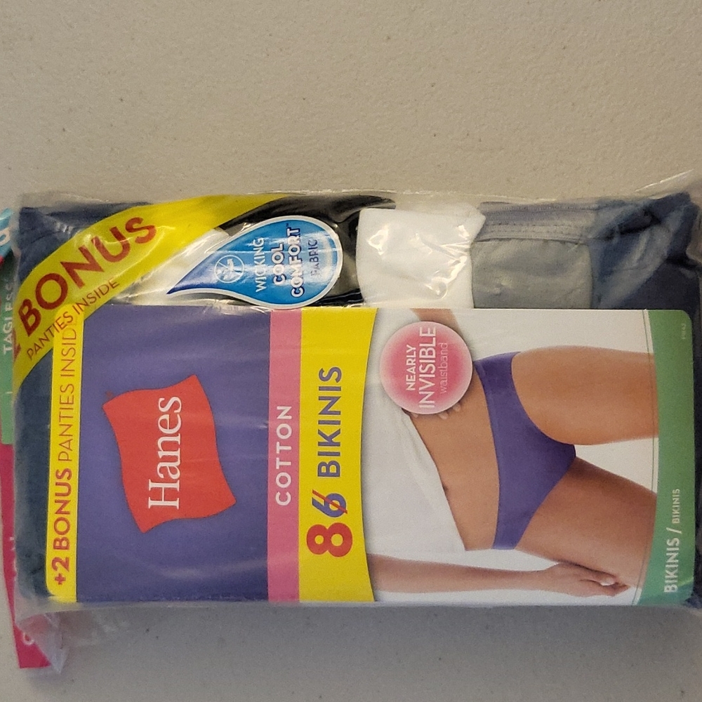 Hanes Women's 6pk No Ride up Cotton Bikini Size 9 - Picture 8 of 10